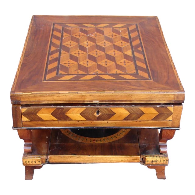 19th Century Italian Marquetry Necessaire Sewing Shaving Travel Box For Sale