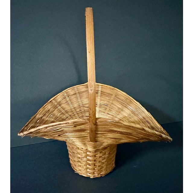 Late 20th Century Vintage 1900s Natural Bamboo Woven Hand Basket For Sale - Image 5 of 10