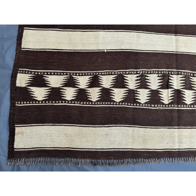 6x12 Vintage Flat Weave Kilim Rug, Brown & Ivory Geometric Design, Handwoven Wool Rug For Sale - Image 11 of 12