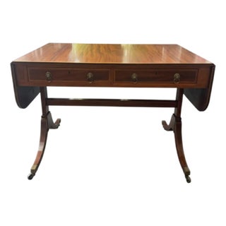 19th Century Mahogany Drop-Leaf Sofa Table With Brass Lion Pulls For Sale