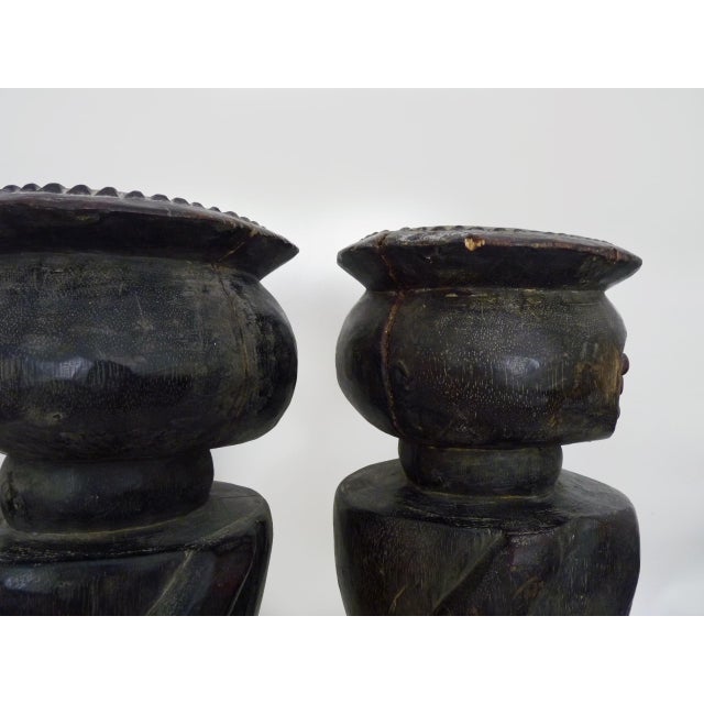 Wood Unknown, Pygmy Statues, 1970s, Wood, Set of 2 For Sale - Image 7 of 9