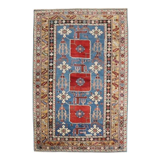 19th Century Zabihi Collection Blue Karaghashli Caucasian Rug - 3'8" x 4'9" For Sale