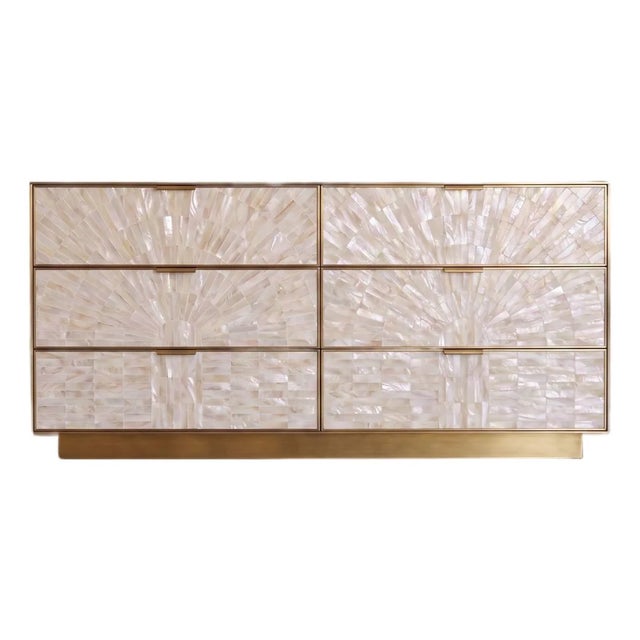 Arcana Mother-of-Pearl & Brass Six-Drawer Dresser by House of Jaipur For Sale
