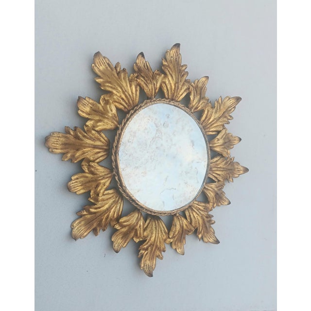 Vintage Spanish Gilt Metal Sunburst Mirror, 1960s, in Very Good conditions. Designed 1960 to 1969