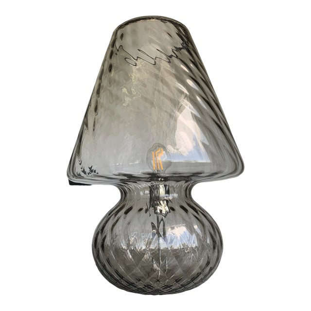 Smoked Fume' Murano Style Glass Table Lamp With Diamond Processing "Ballotton" Lamp For Sale