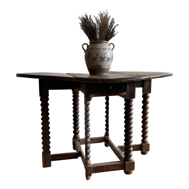 17th c. French Walnut Oval Gateleg Table with Drawer For Sale