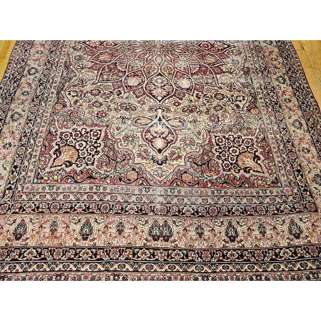 19th Century Oversized Persian Kerman Lavar Rug, Hand-Knotted Wool, Floral Pattern, Ivory & Burgundy, 11’ X 16’ For Sale - Image 9 of 14