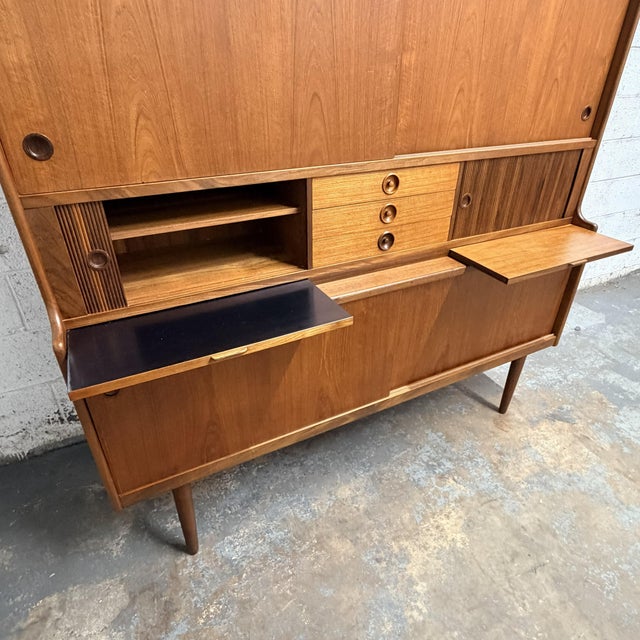 Vintage Danish Modern Johannes Andersen Attributed Teak Highboard Bar Cabinet Credenza, Circa 1960's Mid Century For Sale - Image 10 of 14