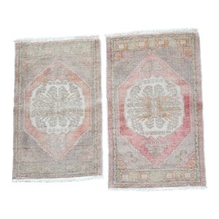 1970s Oushak Wool Small Hand-Knotted Turkish Rug - a Pair For Sale