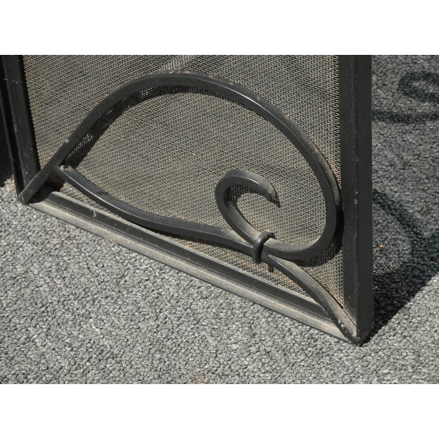 Vintage French Country Spanish Style Heavy Three Panel Black Fireplace Screen For Sale - Image 10 of 12