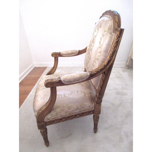 Antique French Louis Gilt Carved Bergere Chair With Damask Roses Fabric For Sale - Image 11 of 13