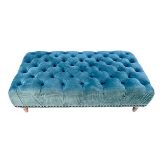 Turquoise Blue Tufted Ottoman/Coffee Table For Sale