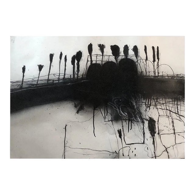 Contemporary Abstract Charcoal on Paper Painting "Charcoal Coastline #5" by Robert Baribeau For Sale