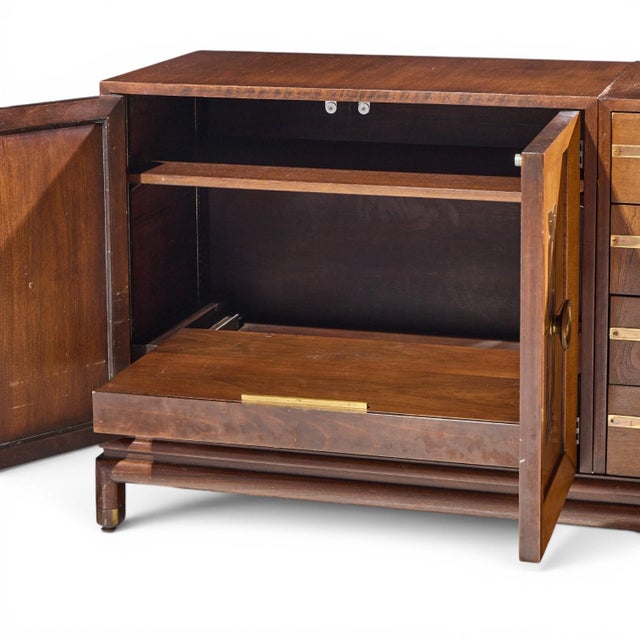 Wood Renzo Rutili for Johnson Furniture Mid Century Walnut and Brass Credenza For Sale - Image 7 of 11