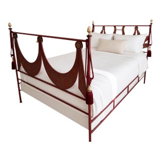 Tole Empire Queen Bed Frame Italian Hand Painted Bed Attributed to Niermann Weeks For Sale