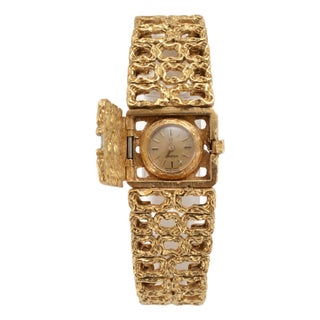 Ladies Vintage Omega Secret Bracelet Gilbert Albert 18k Yellow Gold Manual Watch For Sale
