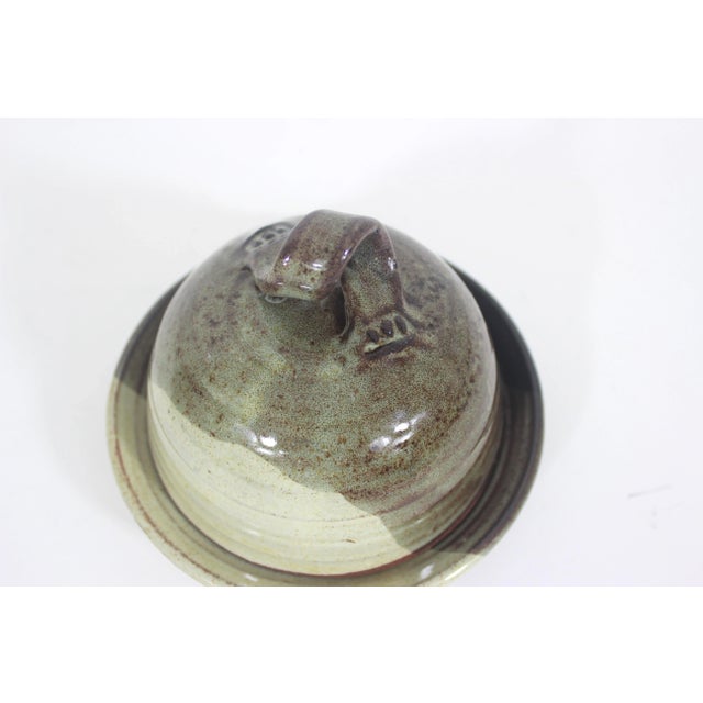 Brown Vintage Studio Pottery Lidded Butter Dish For Sale - Image 8 of 8