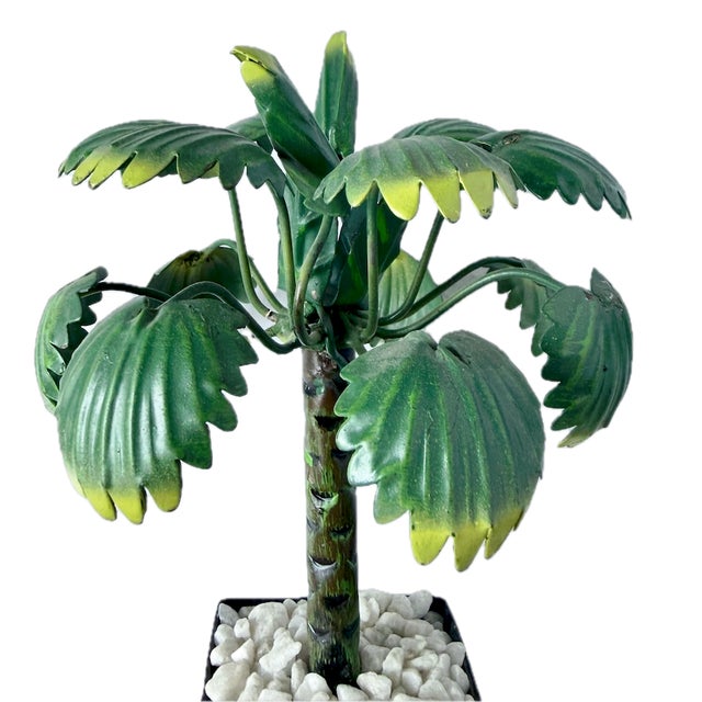 Green Vintage Pair Miniature Tole Palm Tree Sculptures For Sale - Image 8 of 10