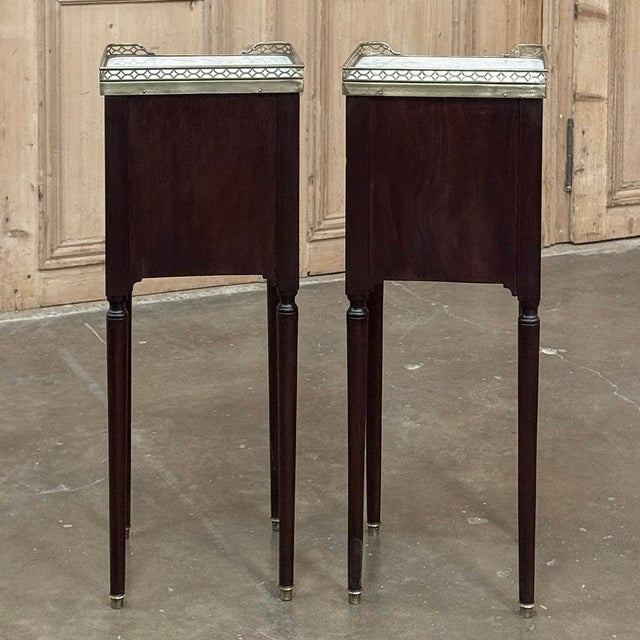 Pair Antique French Directoire Mahogany End Tables With Carrara Marble For Sale - Image 16 of 16