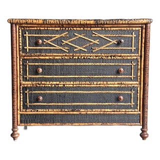 1980s Vintage British Colonial Style Burnt Bamboo and Cane Dresser For Sale