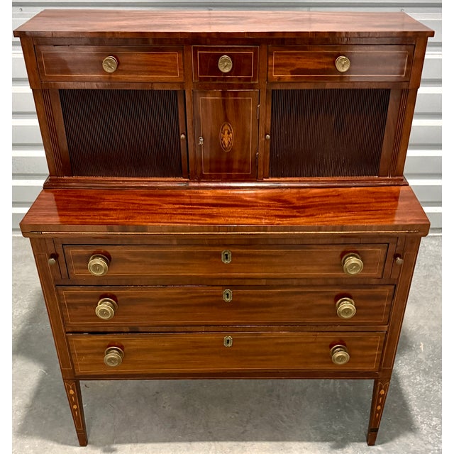 A handsome American Federal period mahogany secretary chest, stylistically attributable to New England, (possibly Boston...