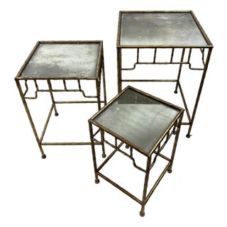 Vintage Faux Bamboo Gilded Metal Nesting Tables For Sale