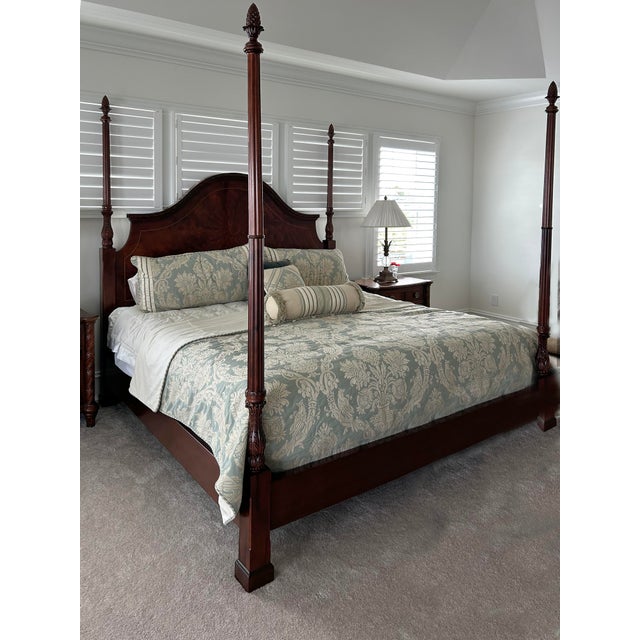 Wood Four-Poster King Bed, Mahogany King-Size Pineapple Poster Bed With Adjustable Box Spring Height by AntiquePurveyor For Sale - Image 7 of 18
