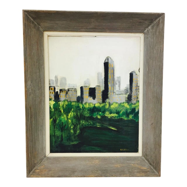 Framed & Signed City Scape Oil on Canvas Painting For Sale