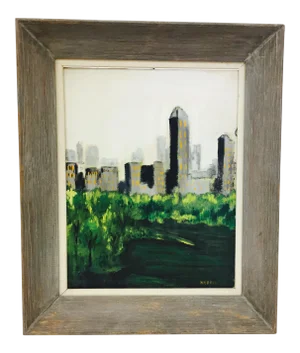 Framed & Signed City Scape Oil on Canvas Painting