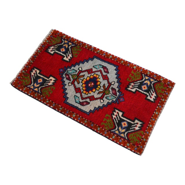 1970s Hand Knotted Small Turkish Rug, Door Mat, Entryway Rug, Bath Mat, Kitchen Decor - 20x36" For Sale