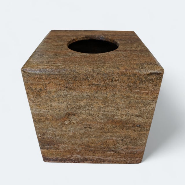 Brown Vintage Handcrafted Travertine Stone Marble Tissue Box Cover For Sale - Image 8 of 12
