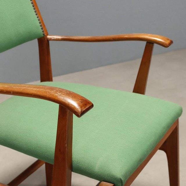 Vintage Armchair in Green Fabric, 1950s For Sale - Image 6 of 11
