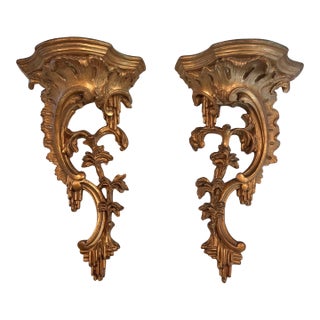 Antique Florentine Giltwood / Gesso Wall Shelf / Display Sconces- a Pair For Sale