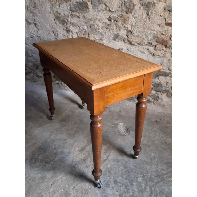 Industrial Vintage Beechwood Office Desk with Linoleum Top and Drawer, 1930s For Sale - Image 3 of 18