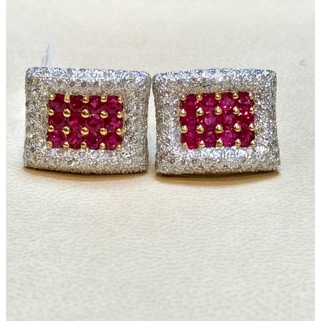 Estate 3 Ct Ruby & 3 Ct Diamonds Square Post Earrings 18 Karat Yellow Gold 13.5G For Sale - Image 17 of 18