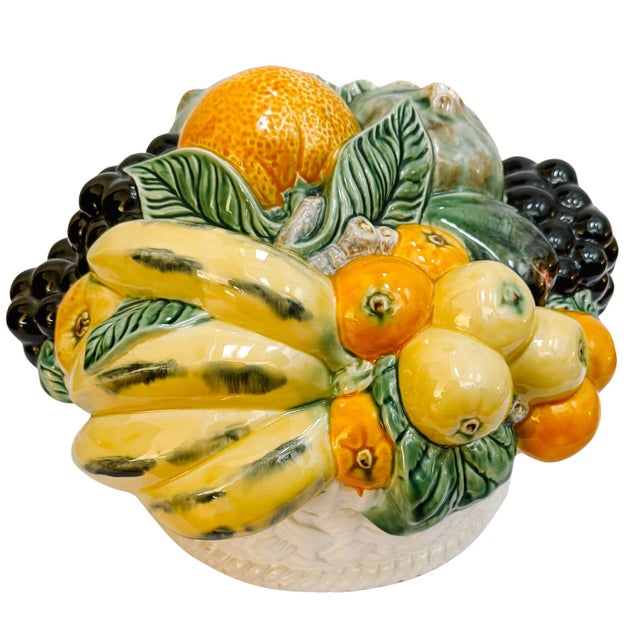 Late 20th Century Vintage Bordallo Pinheiro Majolica Fruit Basket Centerpiece Tureen For Sale - Image 5 of 9