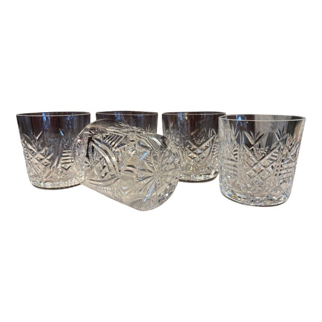 1960s Cut Crystal Rocks Glasses - Set of 4 (And a Spare) For Sale