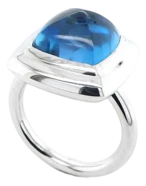Blue Topaz Sugarloaf Cabochon Mountain Pyramid Cone Cocktail Statement Solitaire, Size 7