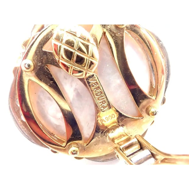 Verdura Vintage Diamond Mabe Pearl Yellow Gold & Platinum Large Earrings, Pair For Sale - Image 10 of 13