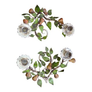 Pair of Vintage Italian Tole Pear Candle Holders For Sale