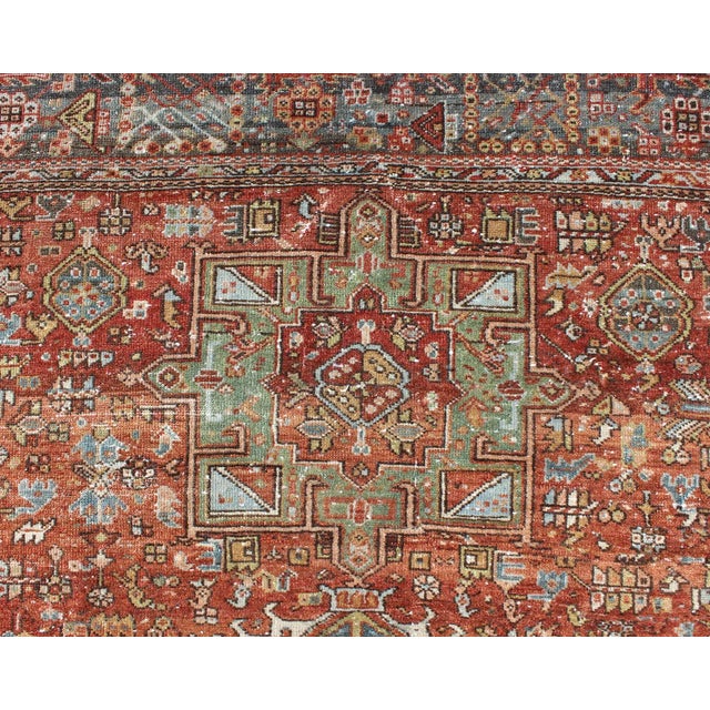 Red Antique Persian Karadjeh Rug With Geometric Medallions and Tribal Motifs 4'10 X 6'5 For Sale - Image 8 of 13