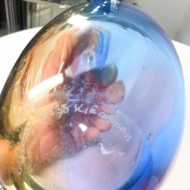 Blue 1988 Kosta Boda Artist Glass Vase Kjell Engman Fidji Collection For Sale - Image 8 of 13