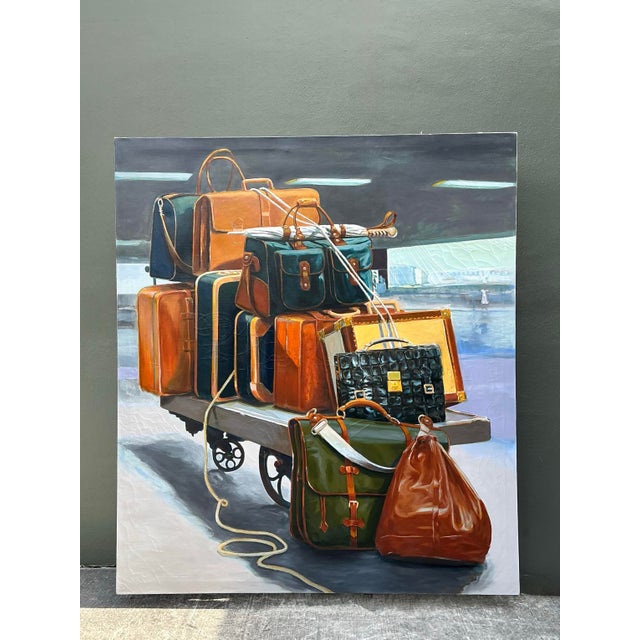 Vintage Monumental Original Still Life of Stacked Luggage For Sale - Image 12 of 12