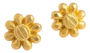 1950s Pair of 22k Yellow Gold Floral Stud Earrings With Screw Backs