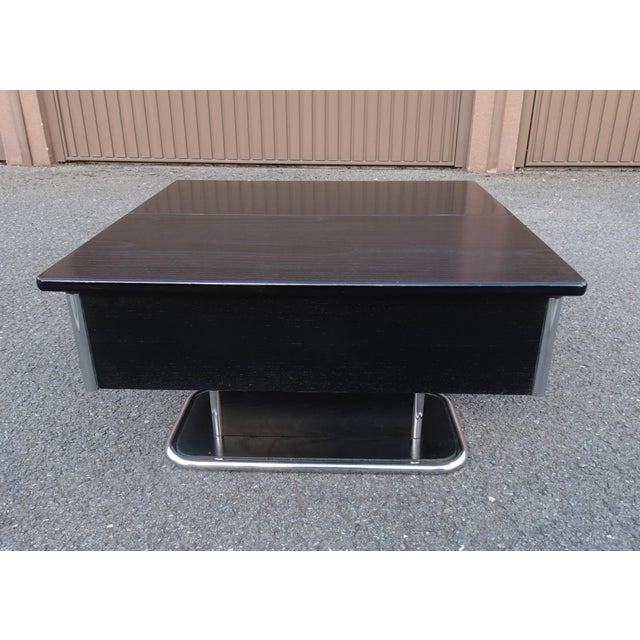 Metal Vintage Italian Chrome and Black Ebonised Wooden Coffee Table with Hidden Bar, 1970s For Sale - Image 7 of 18