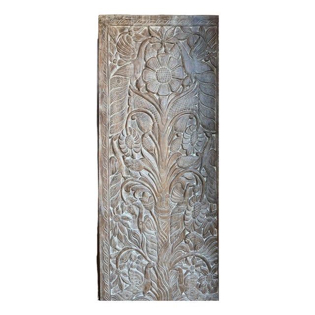Vintage Tree of Life Carved Wood Panel – Rustic Barn Door Wall Art & Wellness Statement84x36 For Sale