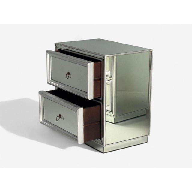Wood Hollywood Regency Style, Silver Leaf, Distressed Glass, Mirrored Nightstands For Sale - Image 7 of 13