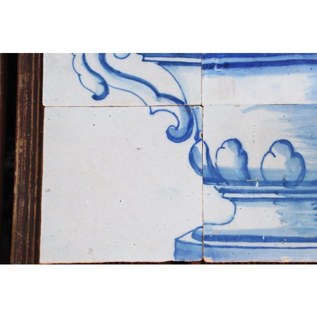 Baroque Tile Mural Panel Depicting a Baroque Jardinière With Flowers, Portuguese, 18th Century For Sale - Image 3 of 12