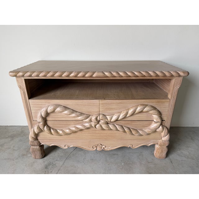 Wood Vintage Hollywood Regency Hand-Carved Wood Rope & Tassel Commode For Sale - Image 7 of 12
