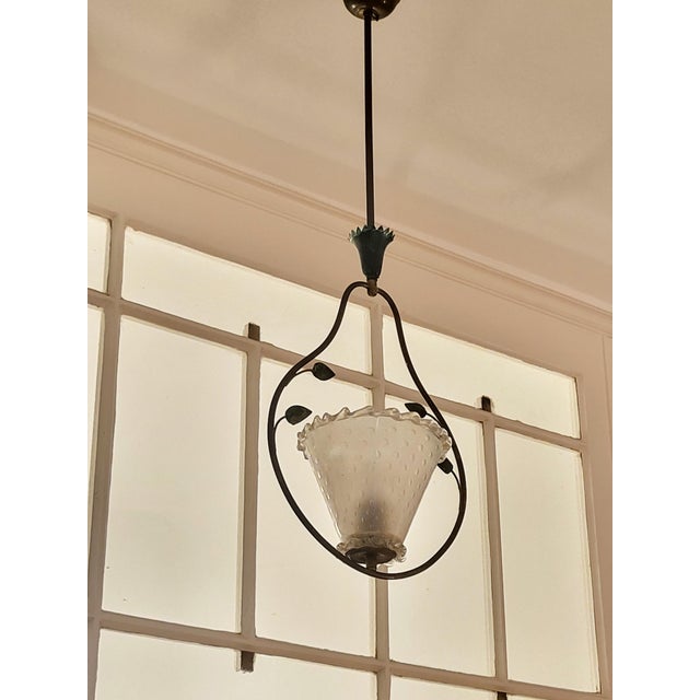 1950s Mid-Century Murano Glass and Brass Pendant attributed to Barovier & Toso, 1950s For Sale - Image 5 of 18